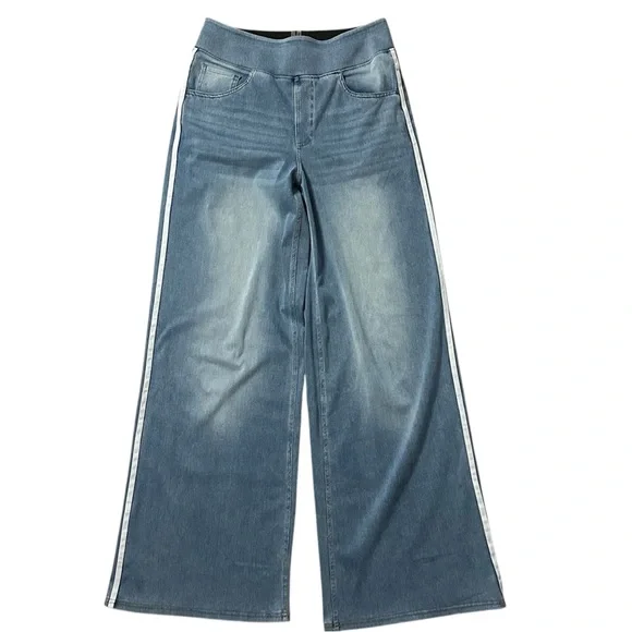 Halara Flex High Waisted Stripe Wide Leg Jeans w/ Pockets Size Medium - Picture 2 of 11